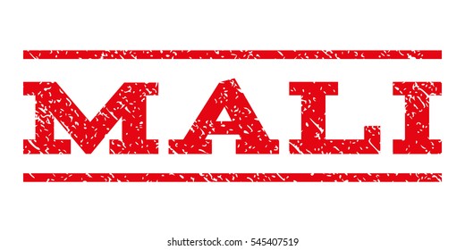 Mali watermark stamp. Text tag between horizontal parallel lines with grunge design style. Rubber seal stamp with dirty texture. Vector intensive red color ink imprint on a white background.