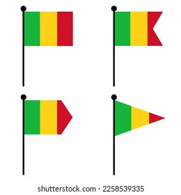 Mali waving flag icon set in 4 shape versions. Collection of flagpole sign for identity, emblem, and infographic. 
