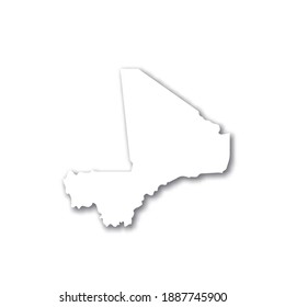 Mali - white 3D silhouette map of country area with dropped shadow on white background. Simple flat vector illustration.