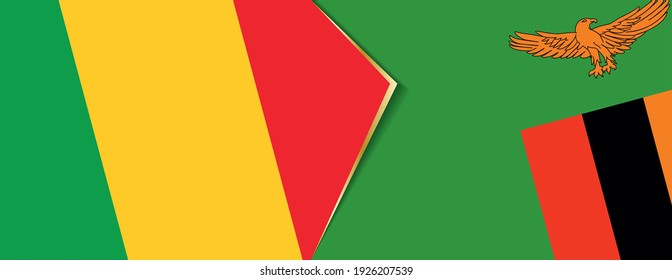Mali- und Sambia-Flaggen, zwei Vektorfahnen Symbol für Beziehung oder Konfrontation.