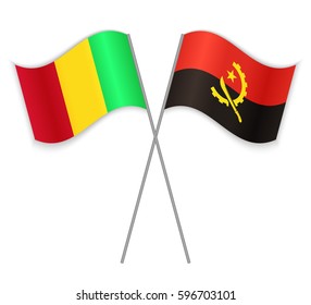 Malian and Angolan crossed flags. Mali combined with Angola isolated on white. Language learning, international business or travel concept.