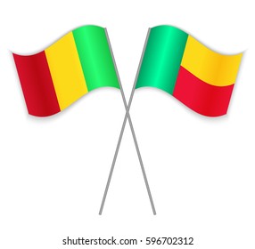 Malian and Beninese crossed flags. Mali combined with Benin isolated on white. Language learning, international business or travel concept.