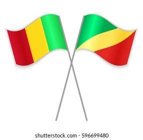 Malian and Congolese crossed flags. Mali combined with Republic of the Congo isolated on white. Language learning, international business or travel concept.