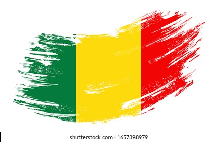 Malian flag grunge brush background. Vector illustration.