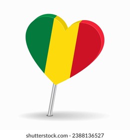 Malian flag heart-shaped map pointer layout. Vector illustration.