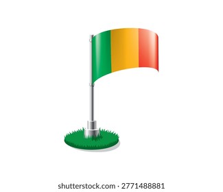 Malian flag on a flagpole mounted on the grass