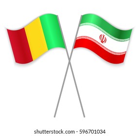 Malian and Iranian crossed flags. Mali combined with Iran isolated on white. Language learning, international business or travel concept.