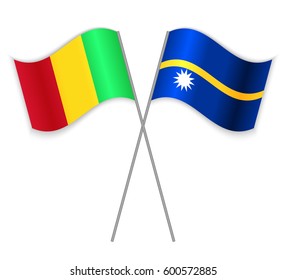Malian and Nauruan crossed flags. Mali combined with Nauru isolated on white. Language learning, international business or travel concept.