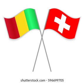 Malian and Swiss crossed flags. Mali combined with Switzerland isolated on white. Language learning, international business or travel concept.