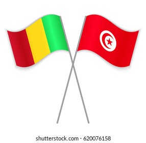 Malian and Tunisian crossed flags. Mali combined with Tunisia isolated on white. Language learning, international business or travel concept.