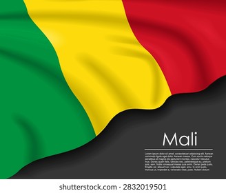 Malian waving flag template with a dark background and text placeholder for national day or travel concept. Vector illustration.
