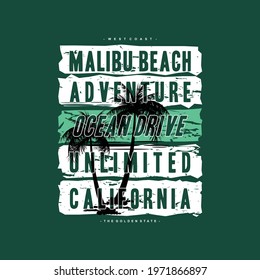 malibu beach california graphic design vector with palm tree abstract background 