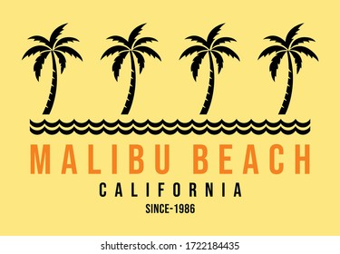 Malibu beach. california. palm tree and wave. summer print. beach. vector graphic tees vector design illustration and other uses