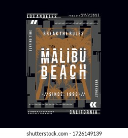 diseño de tipografía gráfica de playa malibu camiseta de diseño, ilustración vectorial concepto de verano