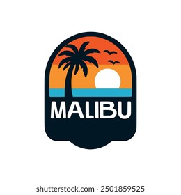 malibu beach sunset vacation t shirt fashion sticker vector illustration template design