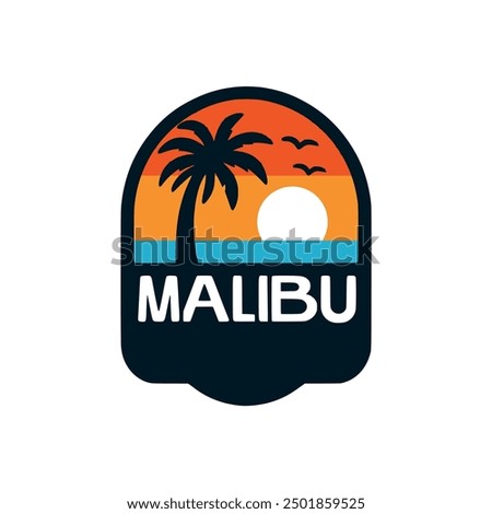 malibu beach sunset vacation t shirt fashion sticker vector illustration template design