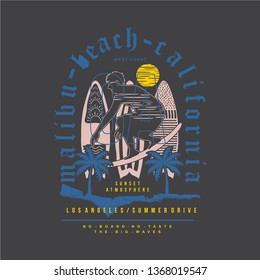 malibu beach surf rider graphic design t shirt vector typography vintage