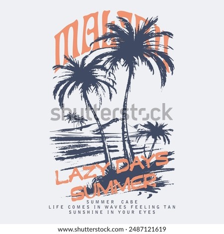 Malibu beach. surf typography for t shirt. Summer vibes long beach hand draw. Beach paradise resort. Enjoy holiday at dream paradise resort t-shirt design. Print t shirt graphics design, typography