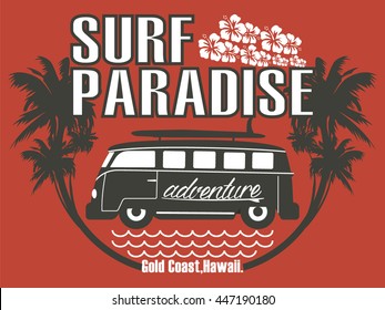 Malibu beach surf typography, t-shirt graphic, vectors
