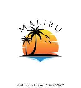 Malibu Beach Theme Vector Logo Illustrations Design