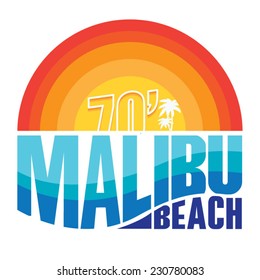 Malibu Beach Typography, T-shirt Graphics, Vectors