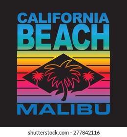 Malibu beach typography, t-shirt graphics, vectors