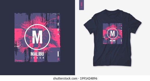 Malibu beach vector graphic t-shirt design, poster, print.