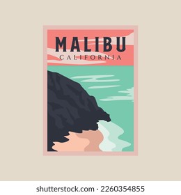 malibu beach vintage poster art illustration design, adventure ocean poster