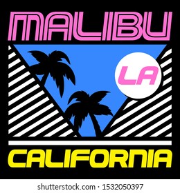 MALIBU CALIFORNIA, SLOGAN PRINT VECTOR