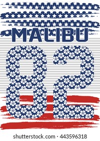 Malibu flower flag design typography, t-shirt graphics, vectors