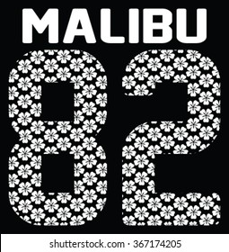 Malibu Flowers vector print and varsity. For t-shirt or other uses in vector.T shirt graphic