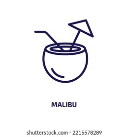icono malibu de la recogida de bebidas. Delgado malibu lineal, verano, icono del contorno de vacaciones aislado en fondo blanco. Señal malibu vector de línea, símbolo para web y móvil