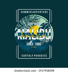 malibu , los angeles, california graphic t shirt on summer theme design vector typography for ready print