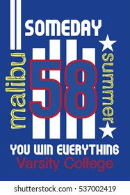 malibu summer varsity college,t-shirt print poster vector illustration