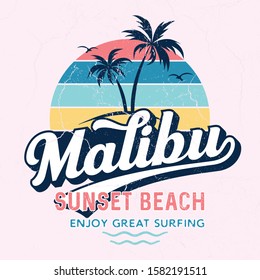 Malibu Sunset Beach - Tee Design For printing