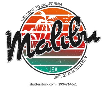 Malibu surf sport typography, t-shirt graphics, vectors