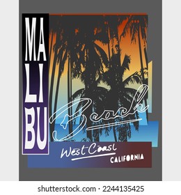 Malibu surf sport typography, t-shirt graphics, vectors