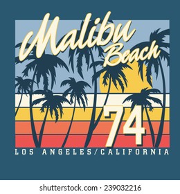 Malibu Surf Sport Typography, T-shirt Graphics,  Vectors