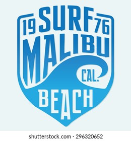 Malibu Surf Typography, T-shirt Graphics, Vectors