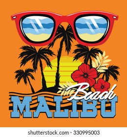 Malibu Surf Typography, T-shirt Graphics, Vectors