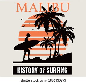 Malibu surfer vector illustration for t shirt prints