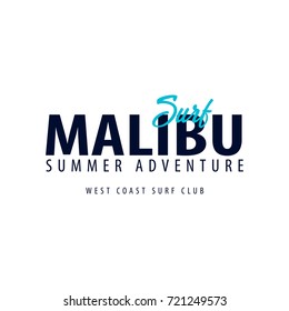 Malibu Surfing emblem or logo. Vector illustration