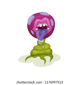 Malicious carnivore plant with tongue, fantastic killer flower vector Illustration on a white background