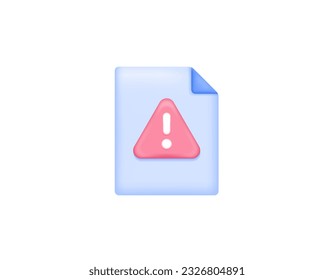 malicious document or suspicious page. file warning notification contains a virus. information data. a piece of paper with a warning symbol. symbol or icon. minimalist 3d concept design. vector