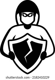 Malicious Hacker Concept, breaking security shield vector icon design, White Collar Crime symbol, Computer crime Sign, security breakers stock illustration