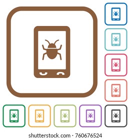 Malicious mobile software simple icons in color rounded square frames on white background