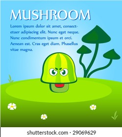 Malicious mushroom on happiness vector background. The place under the text is provided.