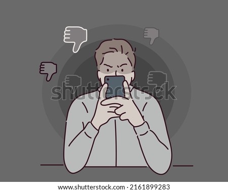 Malicious posts. slander on social networking sites. People who write bad words. Hand drawn style vector design illustrations.