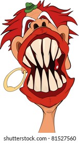 The malicious red clown in a hat. Cartoon