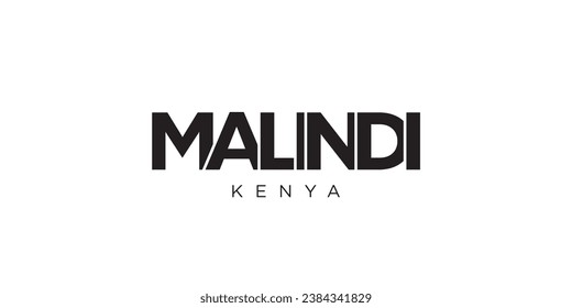 Malindi in the Kenya emblem for print and web. Design features geometric style, vector illustration with bold typography in modern font. Graphic slogan lettering isolated on white background.